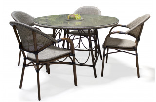 Ensemble table ronde et fauteuils de jardin en imitation bambou pour 4 personnes DCB Garden USHUAIA