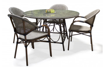 Ensemble table ronde et fauteuils de jardin en imitation bambou pour 4 personnes DCB Garden USHUAIA