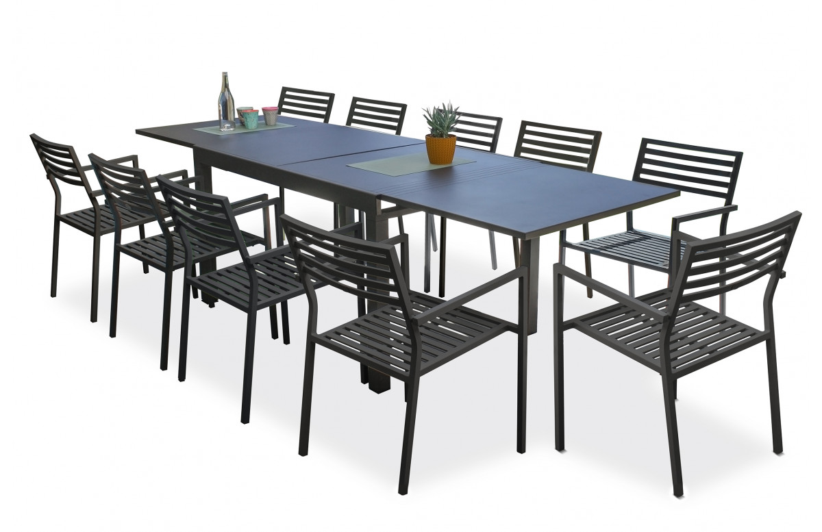 Ensemble table et fauteuils de jardin en aluminium anthracite 10 personnes City Garden Gaston 