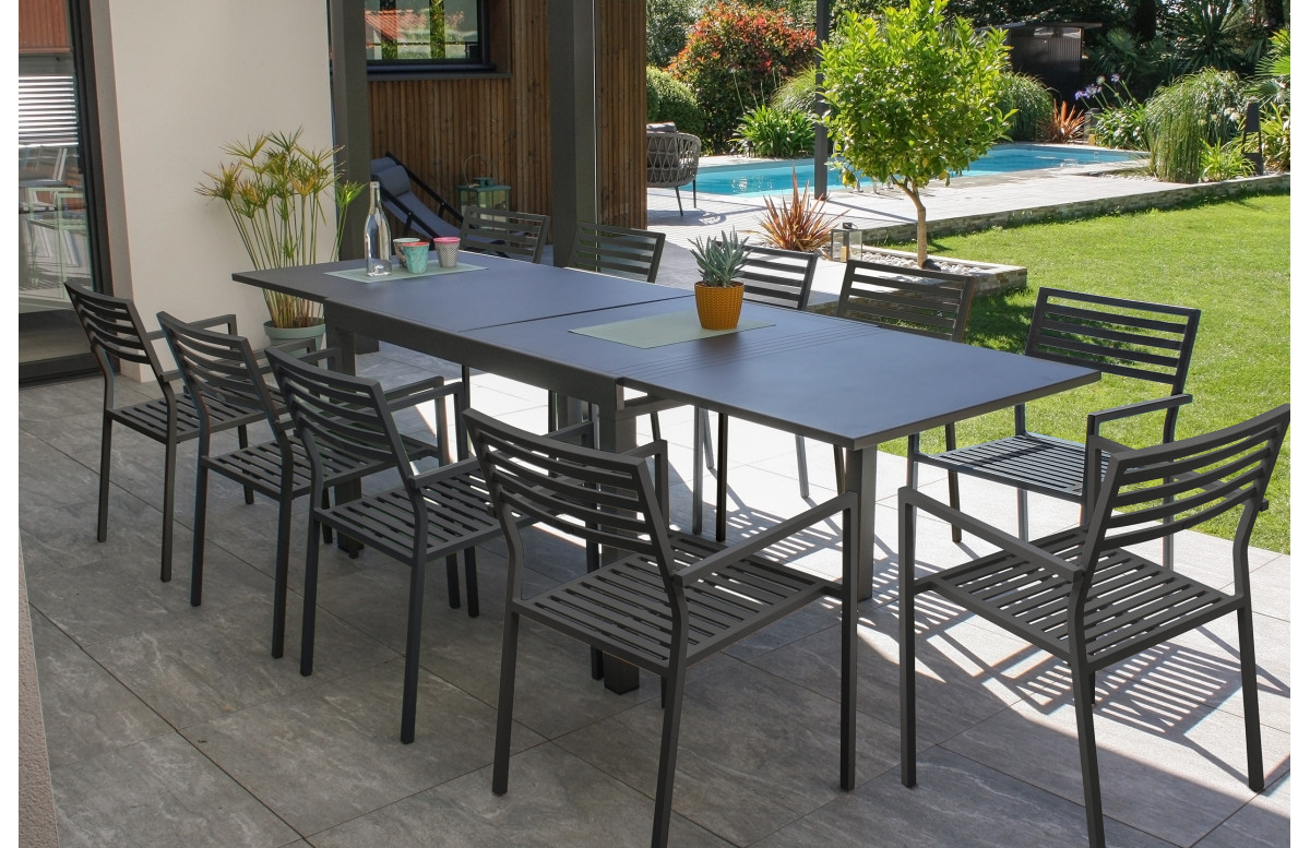 Table + chaises jardin XXL - Aluminium GRIS Graphite - MOBILIER DE