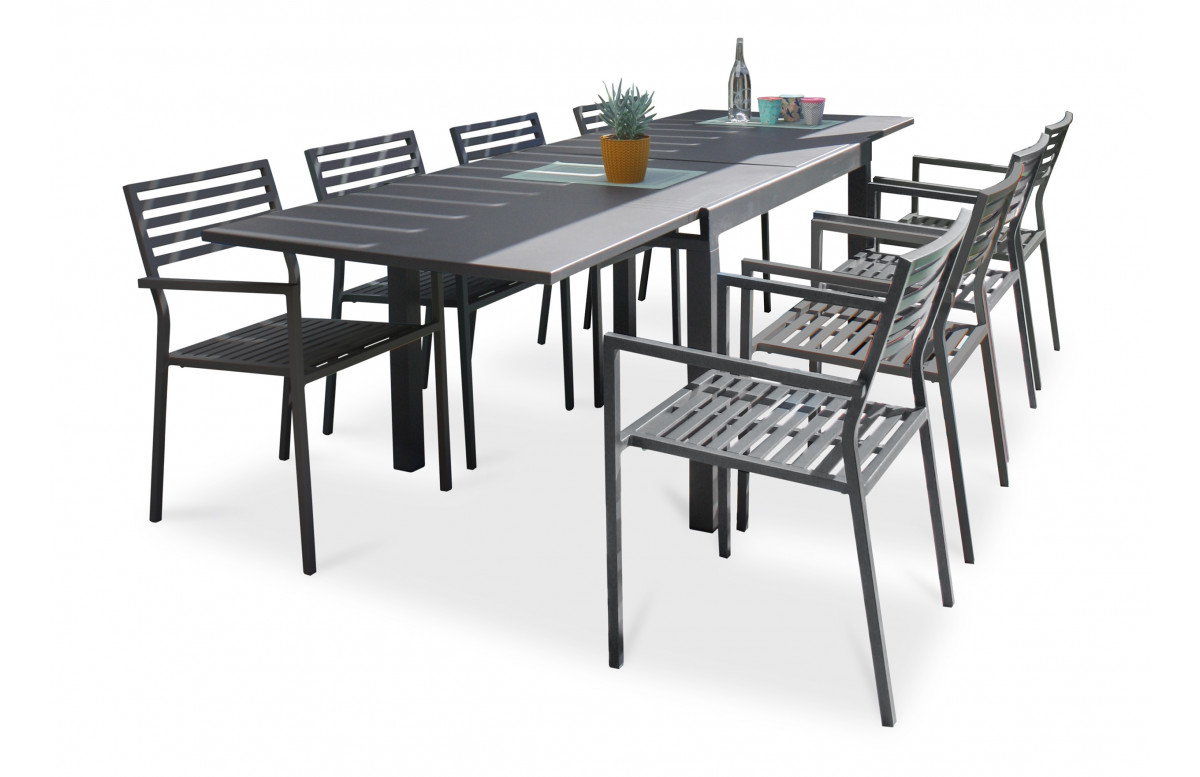Ensemble table et fauteuils de jardin en aluminium anthracite 8 personnes City Garden Gaston 