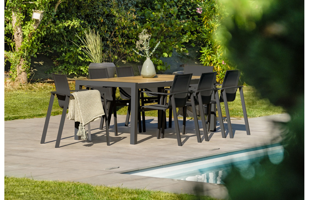Ensemble table et chaises de jardin plateau céramique et aluminium Anthracite Helsinki 8 personnes DCB GARDEN Ensemble table et chaises de jardin plateau céramique et aluminium Anthracite Helsinki 8 personnes DCB GARDEN