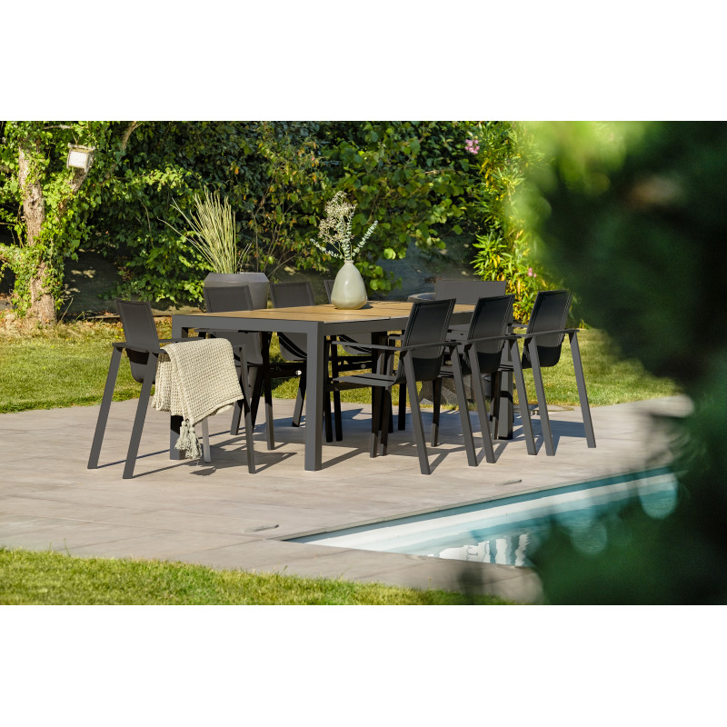 Table + chaises jardin XXL - Aluminium GRIS Graphite - MOBILIER DE