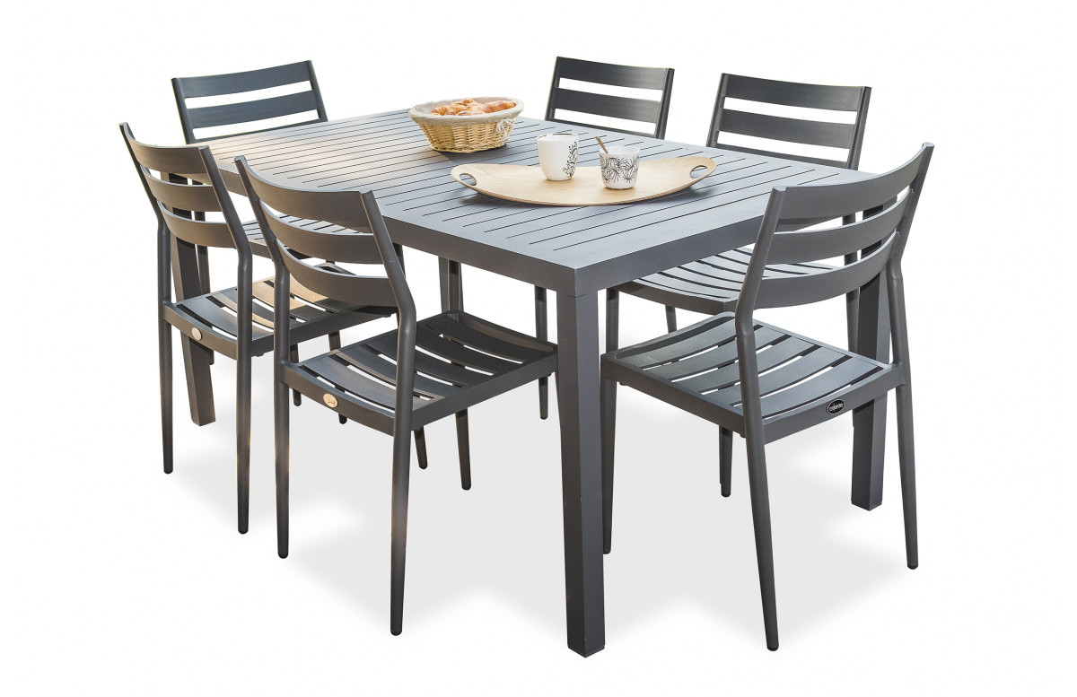 Ensemble table et chaises de jardin 6 personnes en aluminium anthracite DCB Garden MIAMI-Gabin