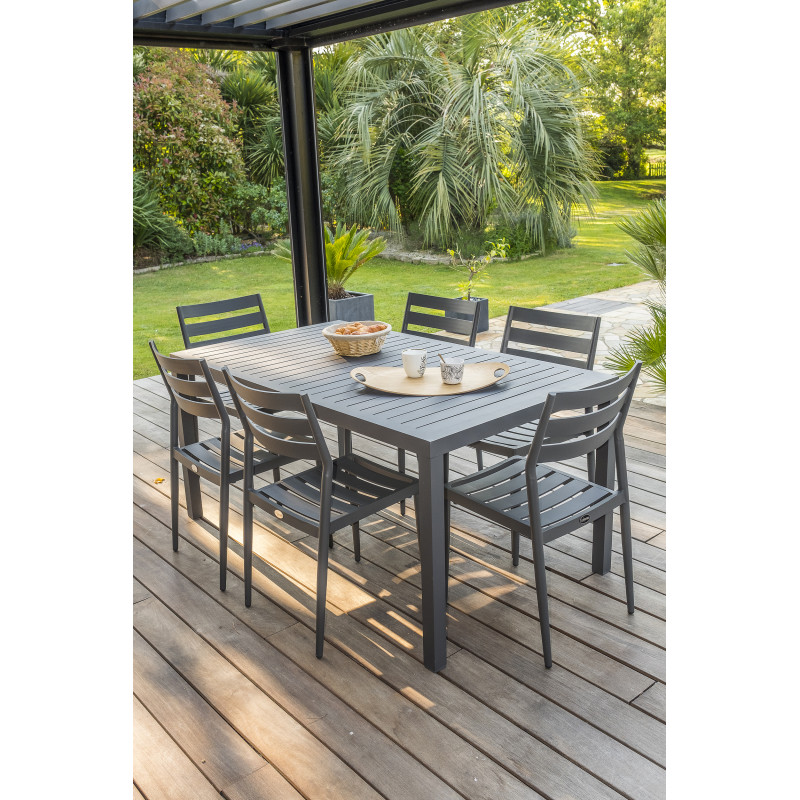 Salon de jardin extensible 6 fauteuils aluminium anthracite - Miami