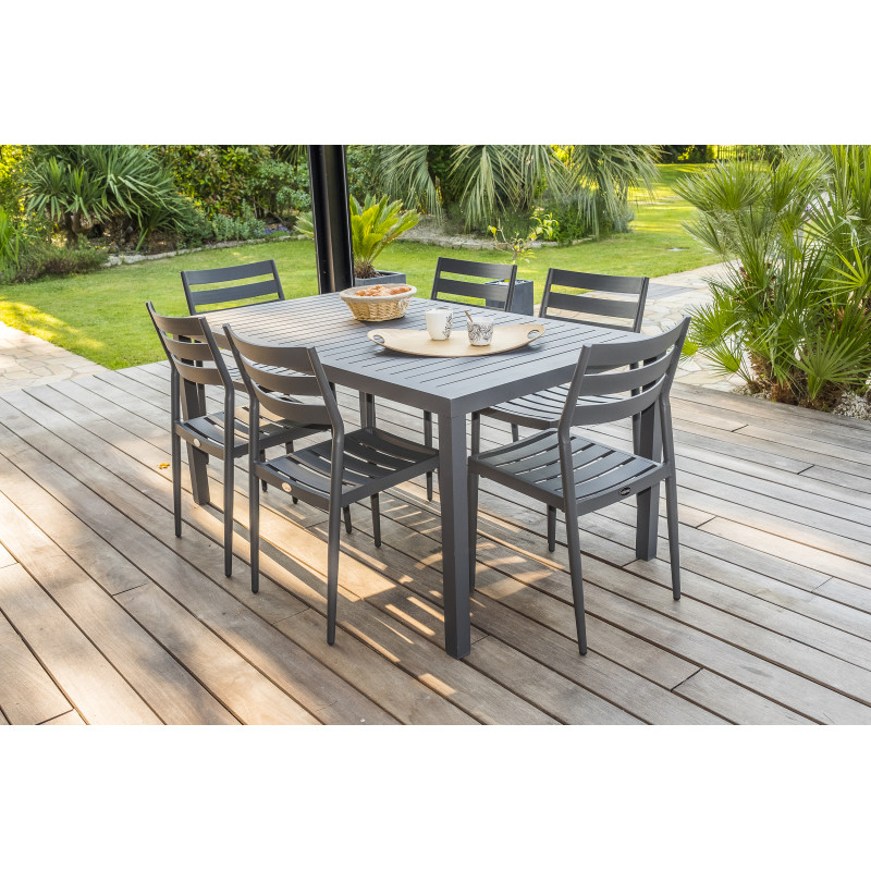 Ensemble table et chaises de jardin 6 personnes en aluminium anthracite