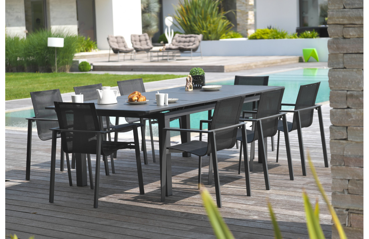 Ensemble table et chaises de jardin en aluminium DCB Garden 8 personnes noir Miami Ensemble table et chaises de jardin en aluminium DCB Garden 8 personnes noir Miami