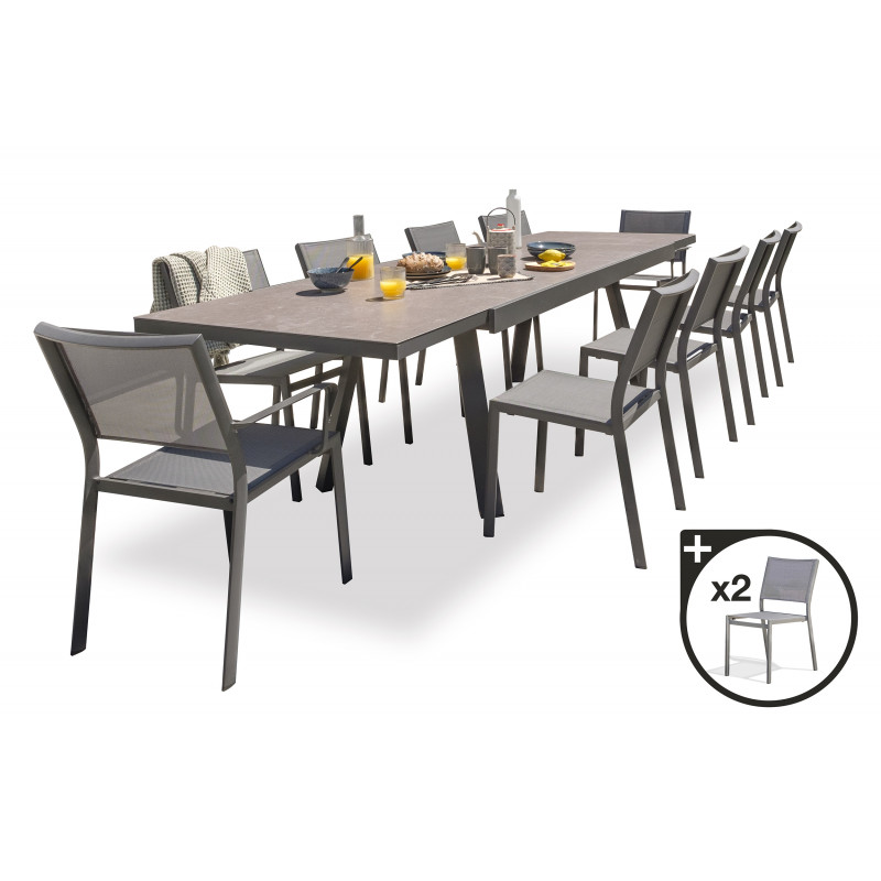 Table de jardin extensible 12 places avec chaises