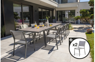 Ensemble table et chaises de jardin extensible en céramique STOCKHOLM Anthracite 12 personnes DCB GARDEN