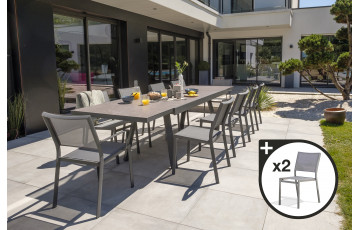 Ensemble table et chaises de jardin extensible en céramique STOCKHOLM Anthracite 12 personnes DCB GARDEN