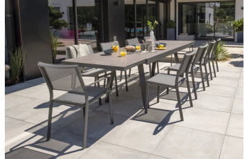 Ensemble table et chaises de jardin extensible en céramique STOCKHOLM Anthracite 10 personnes DCB GARDEN