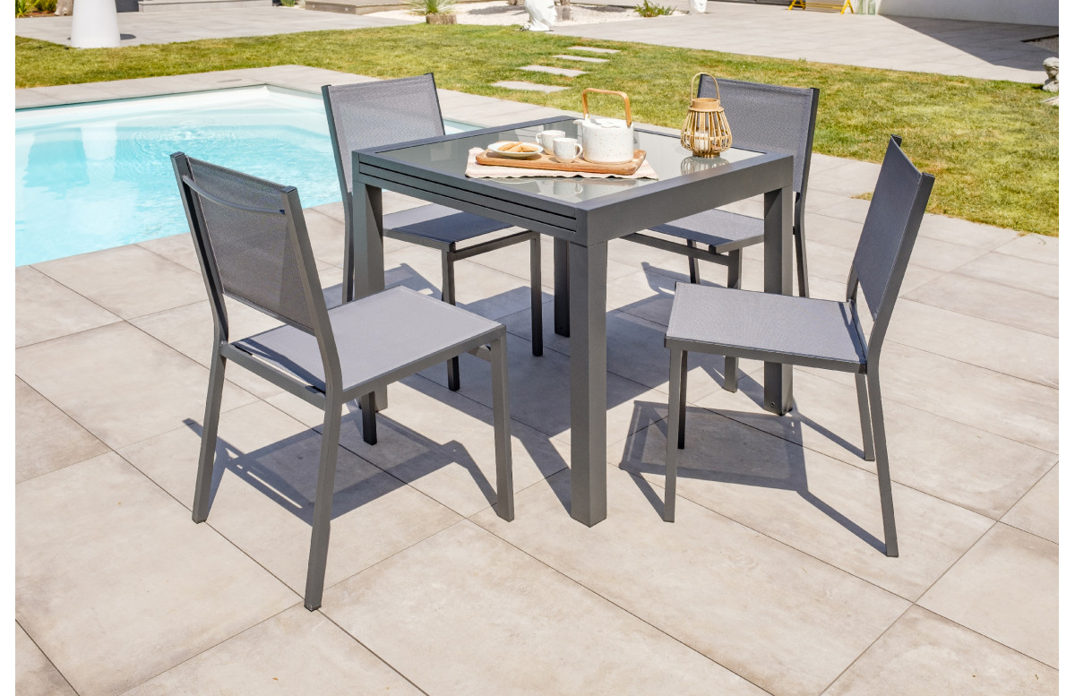 Ensemble table et chaises de jardin en alu/verre pour 4 personnes DCB Garden TOLEDE gris anthracite Ensemble table et chaises de jardin en alu/verre pour 4 personnes DCB Garden TOLEDE gris anthracite