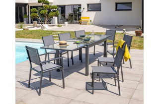 Ensemble table et chaises de jardin en alu/verre pour 8 personnes DCB Garden TOLEDE gris anthracite