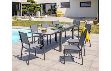 Ensemble table et chaises de jardin en alu/verre pour 8 personnes DCB Garden TOLEDE gris anthracite