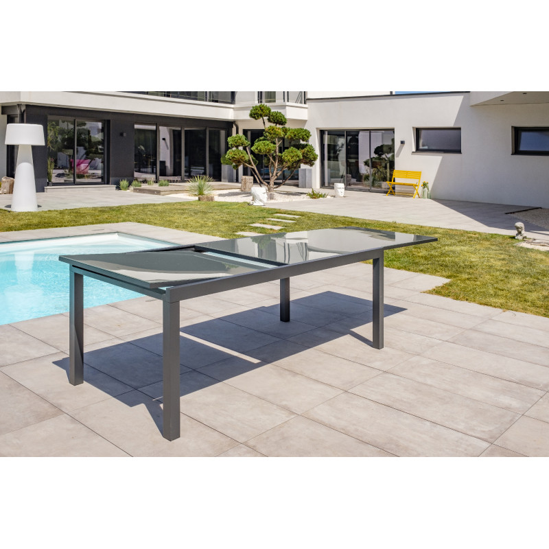 Table de jardin aluminium Anthracite plateau verre - IBIZA -10/12 pers