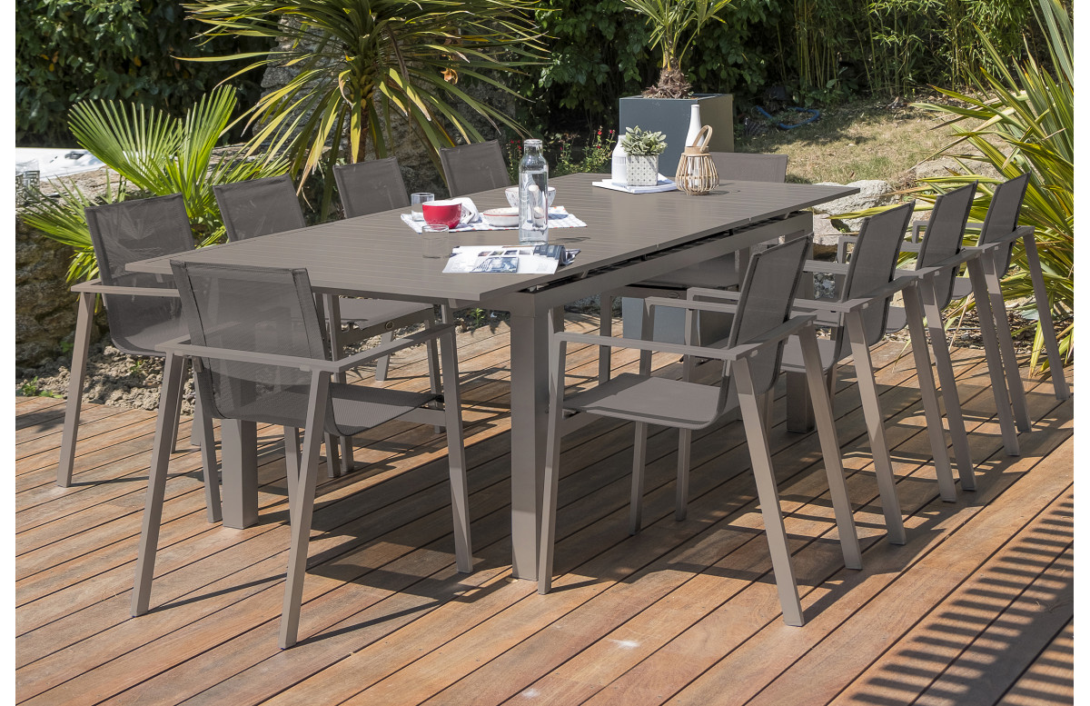 Ensemble table et chaises de jardin en aluminium DCB Garden 10 personnes sable