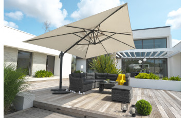 Parasol de jardin déporté gris SEVILLA 4x3m en aluminium et toile polyester DCB GARDEN