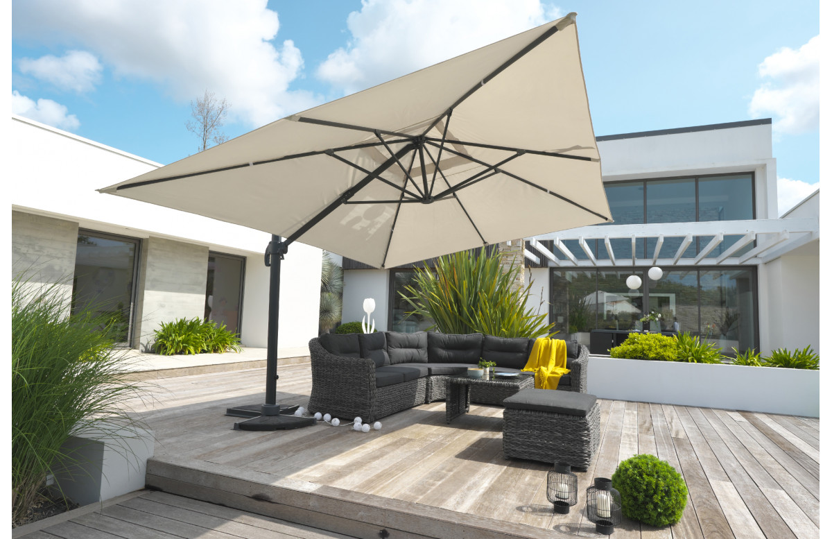 Parasol de jardin déporté gris SEVILLA 4x3m en aluminium et toile polyester DCB GARDEN