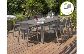 Ensemble table et chaises de jardin en aluminium DCB Garden 12 personnes sable