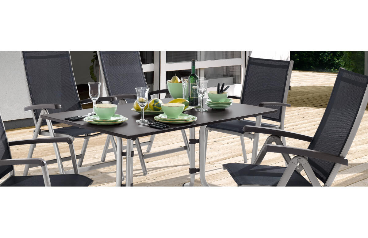 Sieger de Bodega Textilux aluminium et Ensemble fauteuils 6 personnes - table jardin inclinable