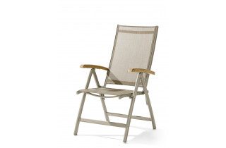 Grand fauteuil salon de jardin pliant inclinable aluminium/Teck certifié Cadiz - Sieger