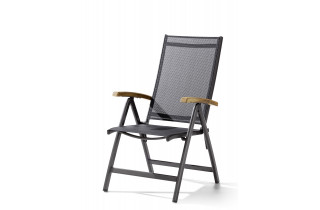Grand fauteuil salon de jardin pliant inclinable aluminium/Teck certifié Cadiz - Sieger
