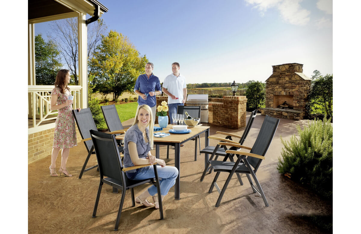 Ensemble table et fauteuils de jardin pliant aluminium/Teck certifié 6 personnes Cadiz - Sieger