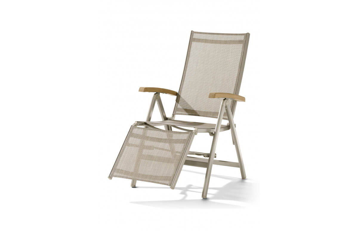 Fauteuil relax de jardin pliant inclinable aluminium/Teck certifié Cadiz - Sieger