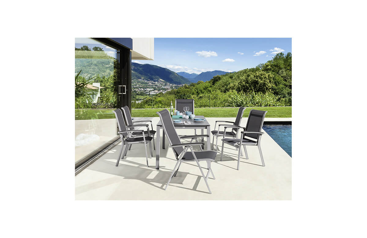 Ensemble table et fauteuils de jardin pliant aluminium/Textilux 6 personnes Calvi - Sieger Exclusiv