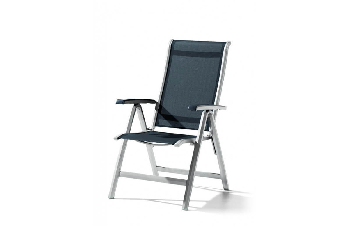 Grand fauteuil salon de jardin pliant inclinable aluminium/Textilux Calvi - Sieger Exclusiv