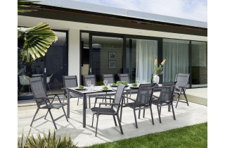 Ensemble table et fauteuils de jardin extensible aluminium/Textilux 10 personnes Calvi - Sieger Exclusiv