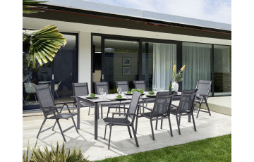 Ensemble table et fauteuils de jardin extensible aluminium/Textilux 10 personnes Calvi - Sieger Exclusiv
