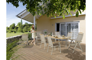 Ensemble table et fauteuils de jardin pliant aluminium/Teck certifié 6 personnes Catena - Sieger Exclusiv