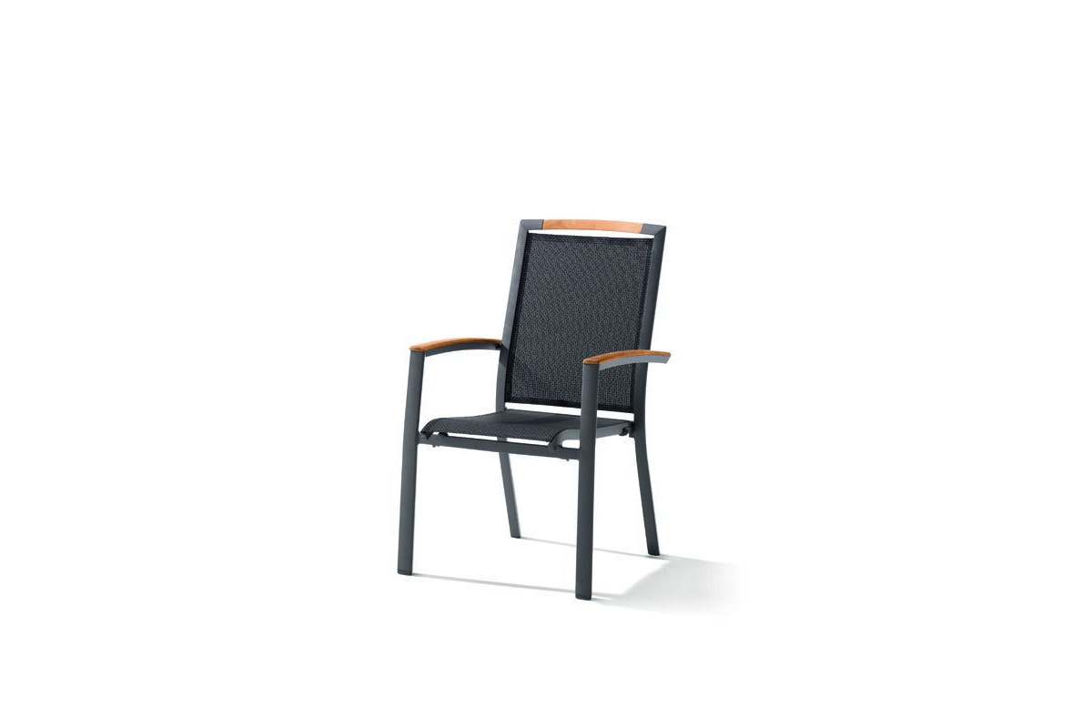 Fauteuil salon de jardin empilable aluminium/Teck certifié Catena - Sieger Exclusiv