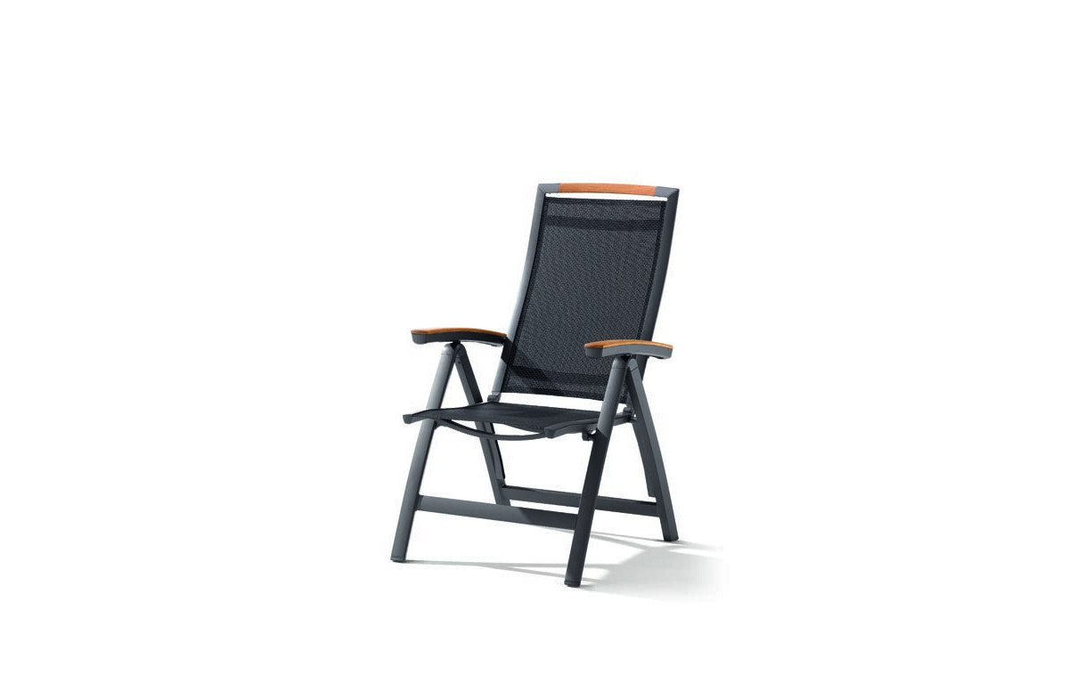 Grand fauteuil salon de jardin pliant inclinable aluminium/Teck certifié Catena - Sieger Exclusiv