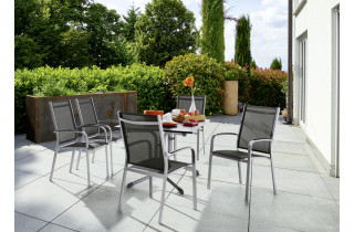 Ensemble table et fauteuils de jardin pliant aluminium/Textilux 6 personnes Meran - Sieger