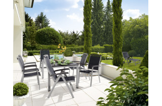 Ensemble table et fauteuils de jardin pliant aluminium/Textilux 6 personnes Royal - Sieger Exclusiv