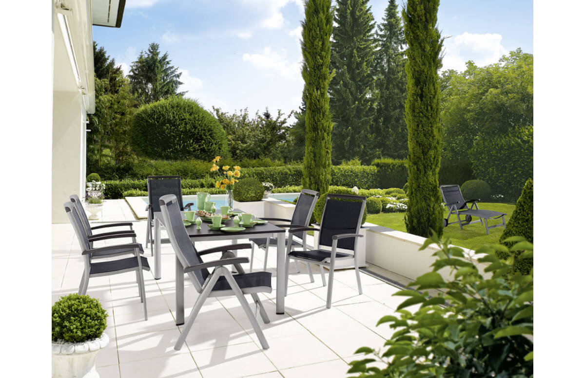 Ensemble table et fauteuils de jardin pliant aluminium/Textilux 6 personnes Royal - Sieger Exclusiv