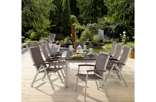 Ensemble table et fauteuils de jardin extensible aluminium/Textilux 8 personnes Royal - Sieger Exclusiv