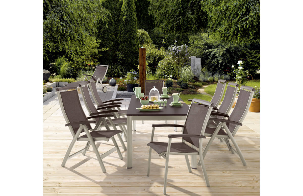 Ensemble table et fauteuils de jardin extensible aluminium/Textilux 8 personnes Royal - Sieger Exclusiv