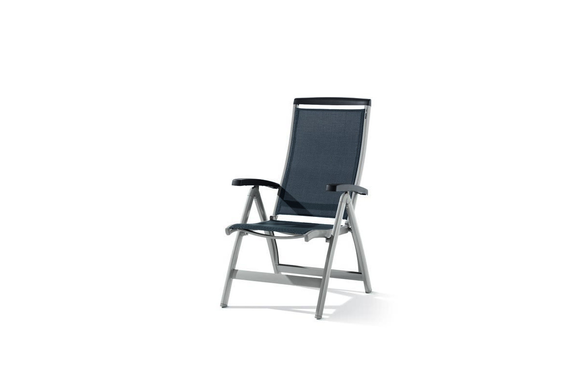 Grand fauteuil salon de jardin pliant inclinable aluminium/Textilux Royal - Sieger Exclusiv