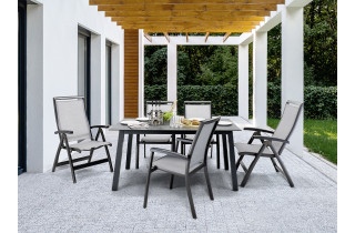 Ensemble table et fauteuils de jardin pliant aluminium/Textilux 6 personnes Royal - Sieger Exclusiv
