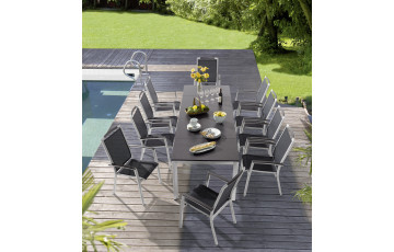 Ensemble table et fauteuils de jardin extensible aluminium/Textilux 10 personnes Trento - Sieger Exclusiv