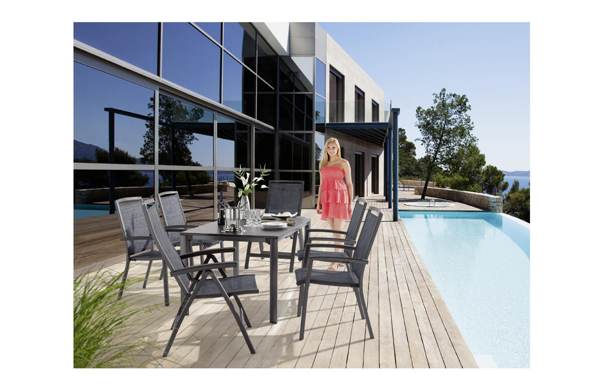 Ensemble table et fauteuils de jardin inclinable aluminium/Textilux 6 personnes Trento - Sieger Exclusiv