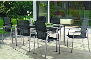 Ensemble table et fauteuils de jardin aluminium/Textilux 6 personnes Yara - Sieger Exclusiv