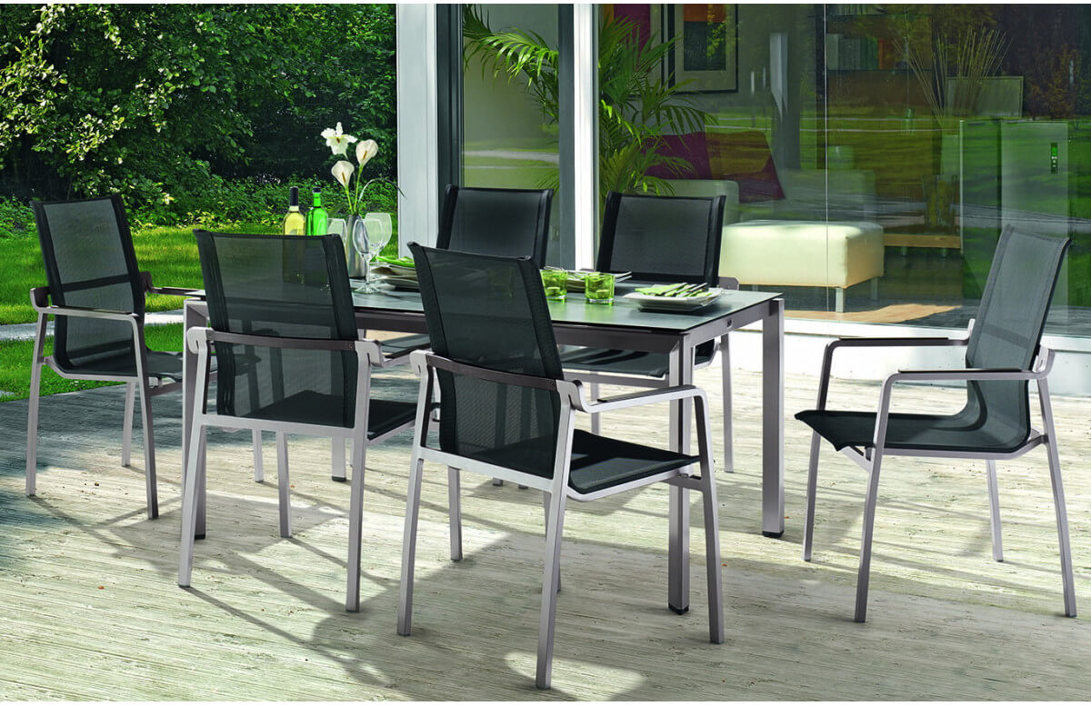 Ensemble table et fauteuils de jardin aluminium/Textilux 6 personnes Yara - Sieger Exclusiv