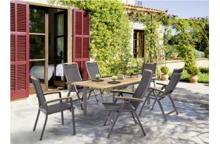 Ensemble table et fauteuils de jardin pliant aluminium/Teck certifié 6 personnes Catena - Sieger Exclusiv