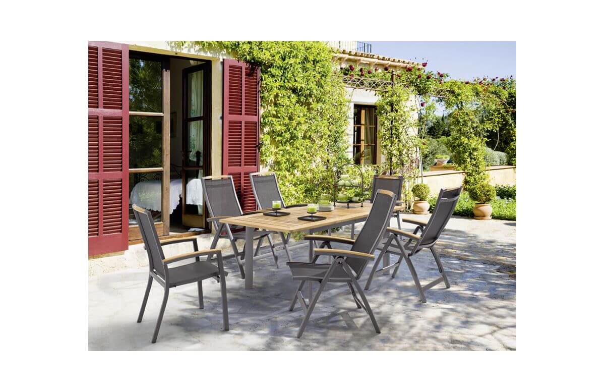 Ensemble table et fauteuils de jardin pliant aluminium/Teck certifié 6 personnes Catena - Sieger Exclusiv