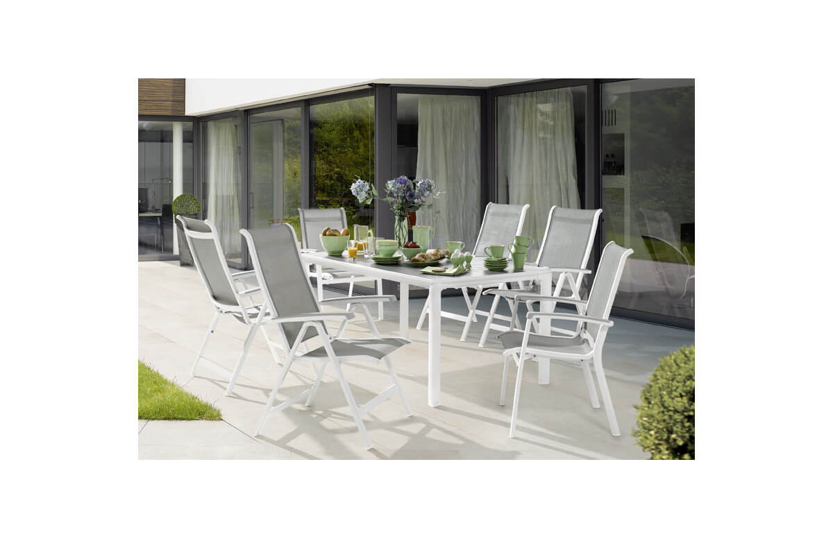 Ensemble table et fauteuils de jardin pliant aluminium/Textilux 6 personnes Calvi - Sieger Exclusiv