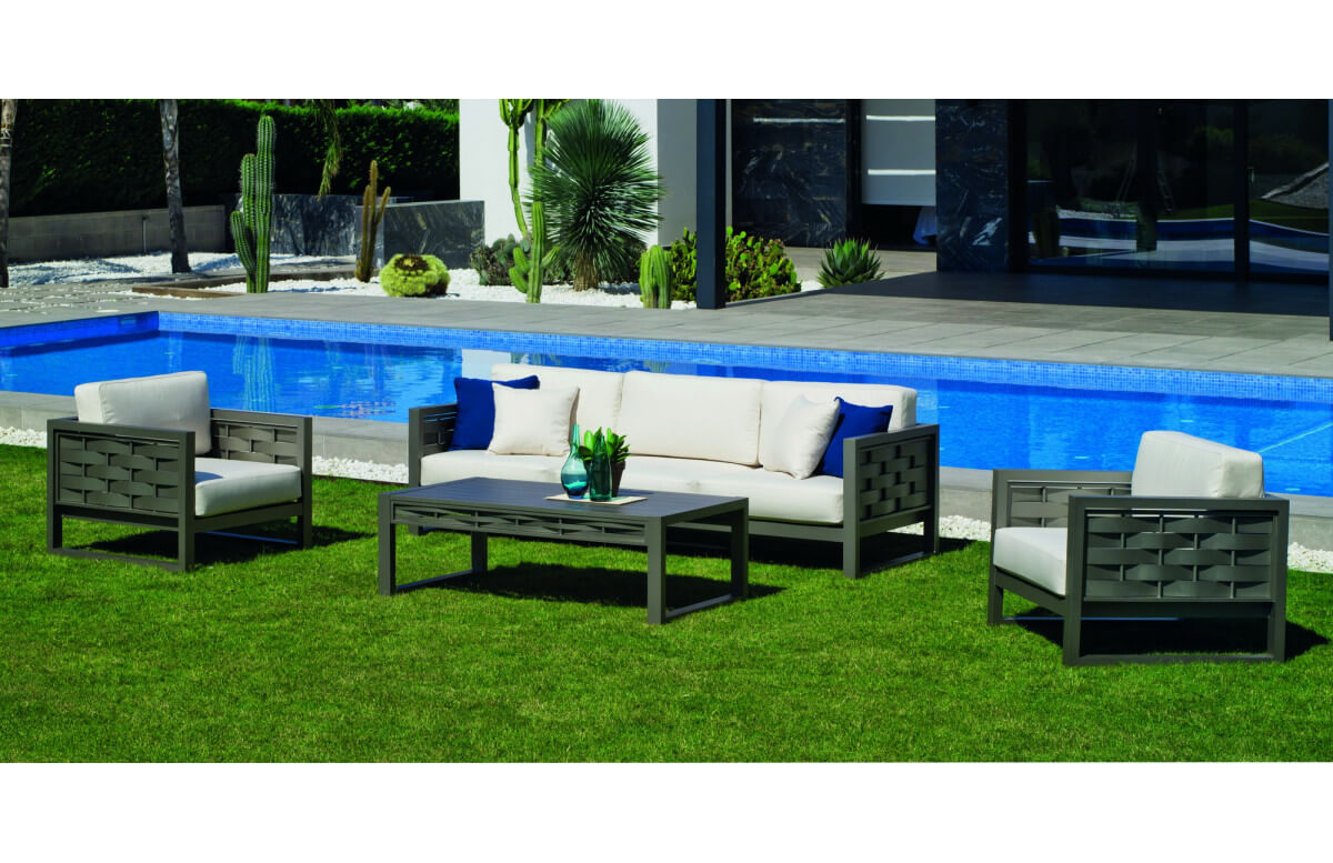 Salon de jardin bas 5 personnes en aluminium et Dralon - Augusta - Hevea Salon de jardin bas 5 personnes en aluminium et Dralon - Augusta - Hevea